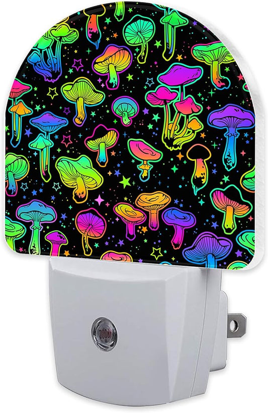 Colorful Magic Mushrooms Night Light, Glowing Mushrooms with Stars Dusk to Dawn Night Light Plug in,0.5w Energy Saving Sleep Friendly NightLights for Kids Boys Girls Home Decor