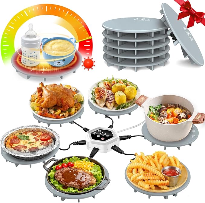 Warming Mat for Food,Upgrade 6-Pad Food Warming Mat,Fast Heating Silicone Warmer Tray with 3 Level Temperature & 3 Timer,Warmer Pad Chafing Dishes Hot Plate for Buffet Parties Gatherings Home Travel