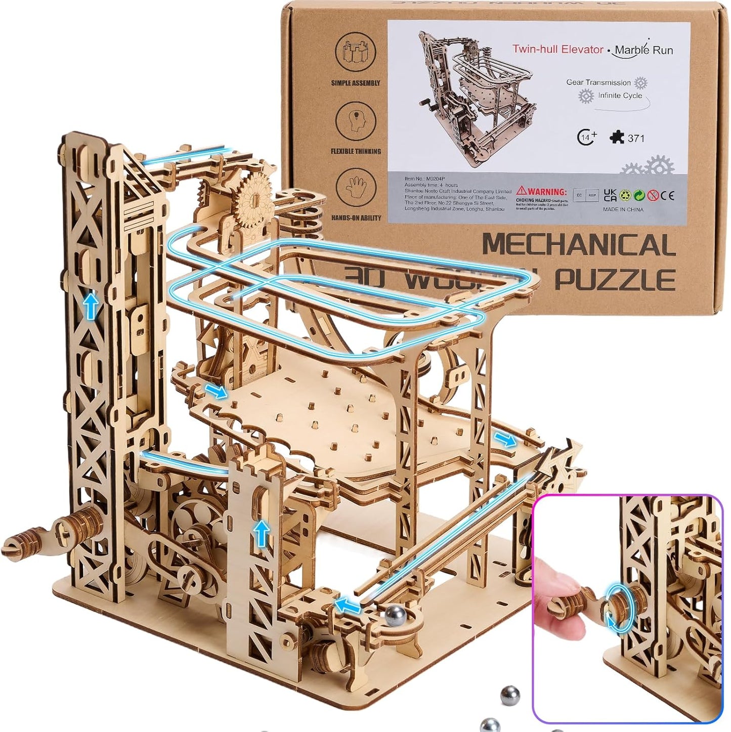 3D Wooden Puzzles for Adults: 371pcs Marble Run Model Building Kits Toys for Ages 14+ - DIY Crafts Brian Teaser Marble Run Wooden Puzzles with Roller Coaster Building Set - Gift for Adults