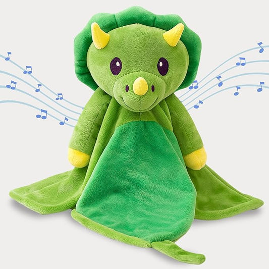Baby Sleep Soother Green Dino Plush with Heartbeat & Lullaby Sounds, 4-in-1 Sound Machine, Security Blanket & Pacifier Holder, Baby Registry Essential & Christmas Gift for Newborns, Infants & Toddler