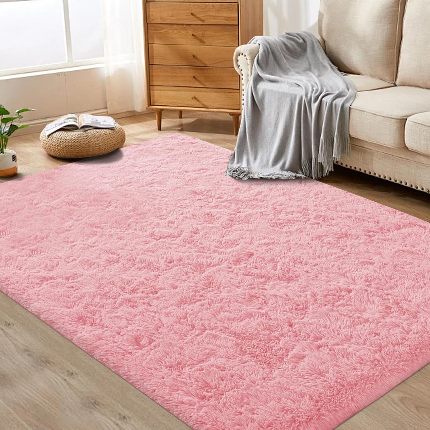 4x6 Area Rug for Living Room: Fluffy Shag Soft Washable Rugs Fuzzy Plush Indoor Carpet for Bedroom Nursery Playroom Dorm Kids Girls Boys Room (Pink, 4'x6')