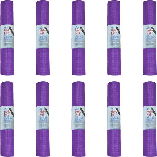 Hello Fit 10-Pack Yoga Mat, 68" x 24" Non Slip Exercise Mat, 4mm Thick Gym Mat for Fitness and Stretching, Bulk Non Toxic Yoga Mats for Schools and Studios