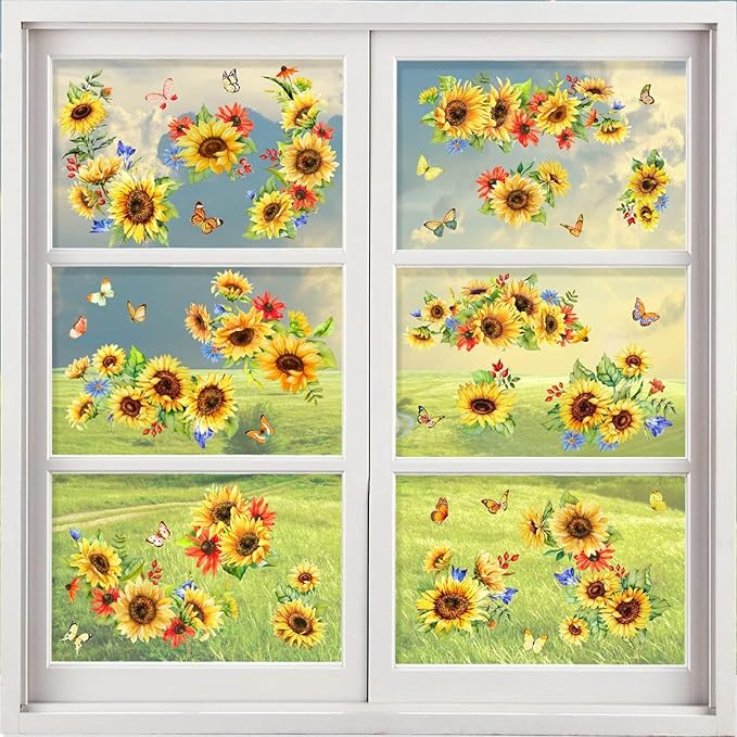 Sunflower Window Clings Spring Decorations Supply Summer Sticker Sunflower Decals Fall Window Decorations Autumn Clings Holiday Birthday Parties Bedroom Nursery Living Room Decor