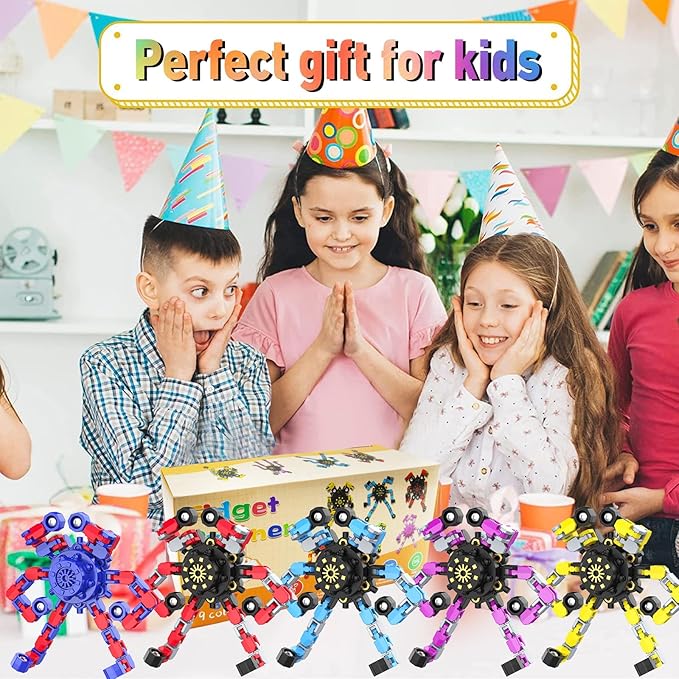 Transformable Fidget Spinners,Funny Stress Relief Sensory Fidget Toys,Deformable Chain DIY Robot Fingertip Gyros Toys Birthday Party Favors Easter Basket Stocking Stuffers for Kids and Adults (9PC)