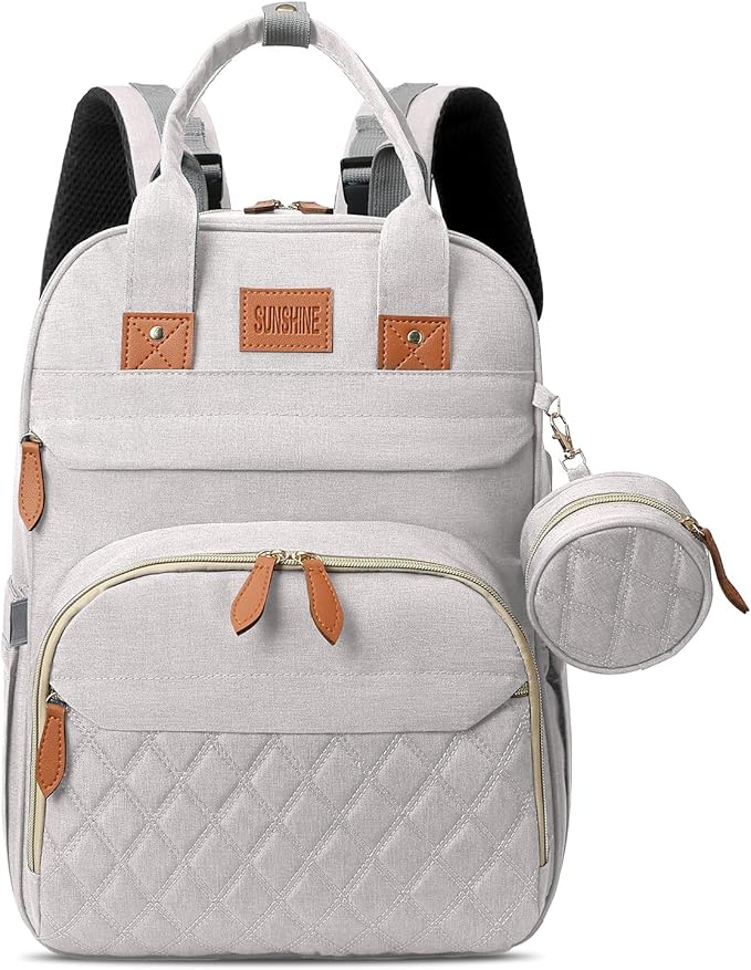 Diaper Bag Backpack, Large Diaper Bag with Changing Station, New Mom Gifts, Lightweight Waterproof Unisex Diaper Bag with Insulated Pockets and USB Charging Port, Beige