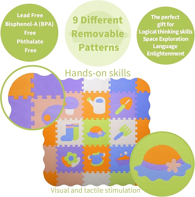 Coolcandy Baby Play Mat, 25Pcs Interlocking Puzzle Floor Mat, with Safety Fence - 0.4" Thick Non-Toxic EVA Foam Play Mat, for Infants & Toddlers 3-36 Months, Soft Puzzle Tiles for Play Areas