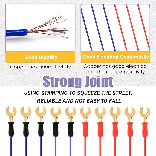 Swpeet 10Pcs Red + Blue Interconnect Circuit Wire Kit, Perfect for Physics Laboratory Electricity Connection,Demos Teaching Basic Principles of Electricity and Simple Circuit Wire Works