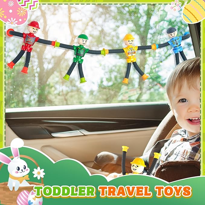 Easter Basket Stuffer Gift for Toddlers Kids Robot Sensory Travel Toys 4Pcs for Boy Year Old Ages 3 4 5 6 7 8 9, Airplane Travel Activities Suction Autistic Valentine Pop Tube Autism Fidget Toys
