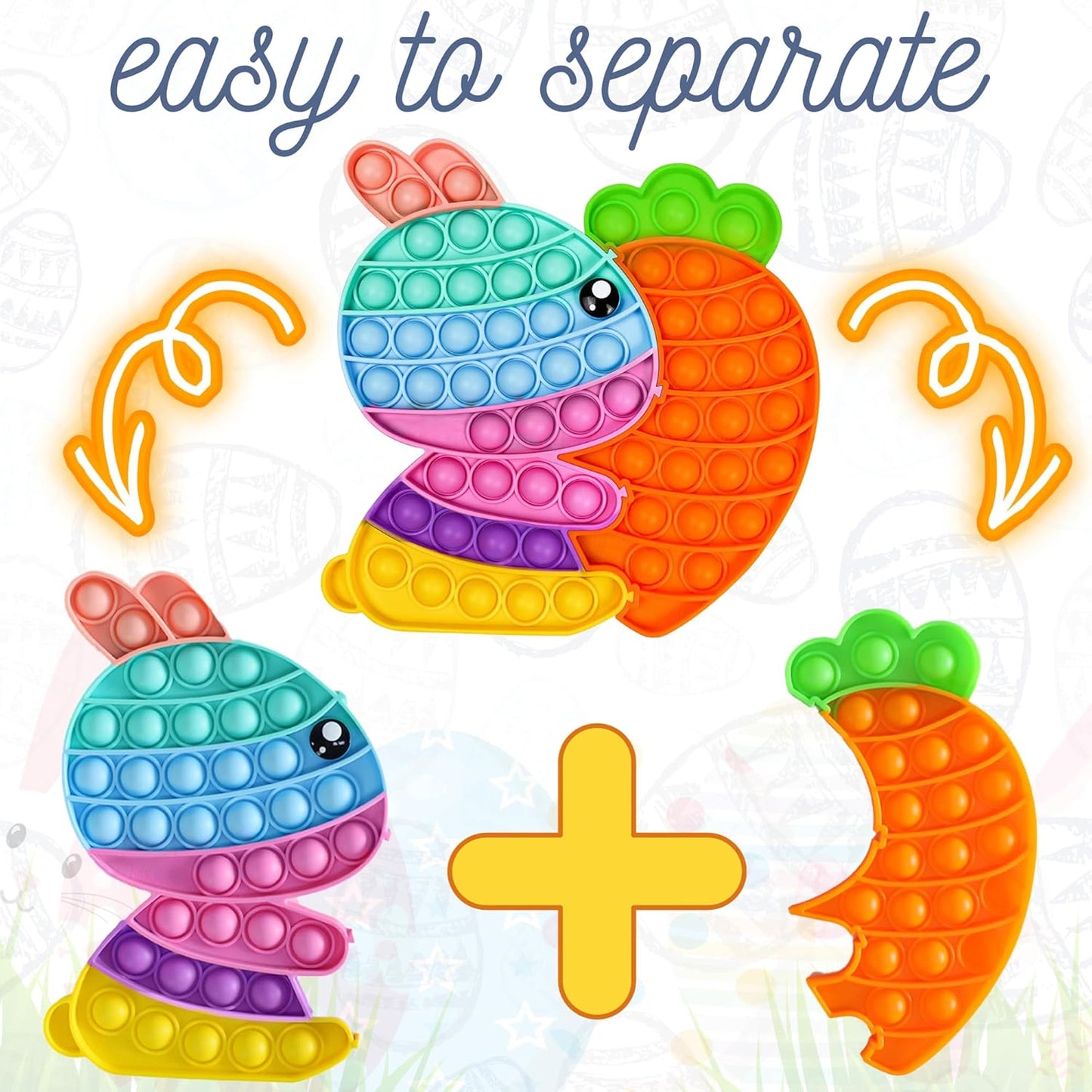Bunny Carrot Pop Bubble Fidget Sensory Toys,Puzzle Popper Toy Pack,Great Gifts for Kids Boys and Girls 3 4 5 6 7 8 9 Year Old Birthday Party,Christmas,Stocking Easter Basket Stuffers(Rainbow)
