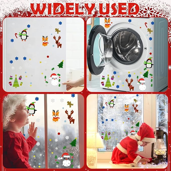 6Pcs Christmas Thick Gel Clings, Christmas Clings Window Stickers Supplies for Children Jelly Window Stickers, Cute Pumpkins Witch Bats Window Clings Easy to Paste Xmas Window Decors Supplies