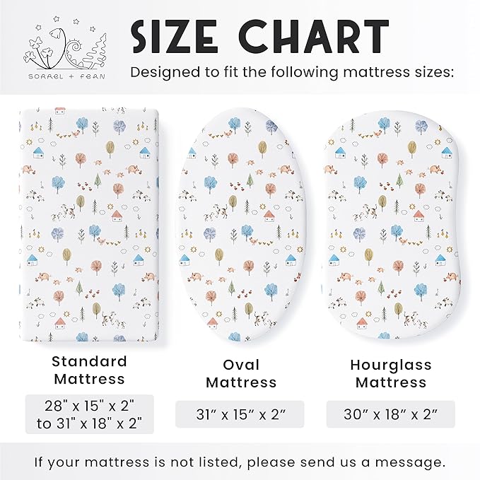 Baby Bassinet Sheets for Boy, Girl (Farm Animals) 2-Pack - Fitted Bedside Bassinet Sheets - Buttery Soft Cotton Blend for Standard Mattress Pad - Compatible with Halo BassiNest