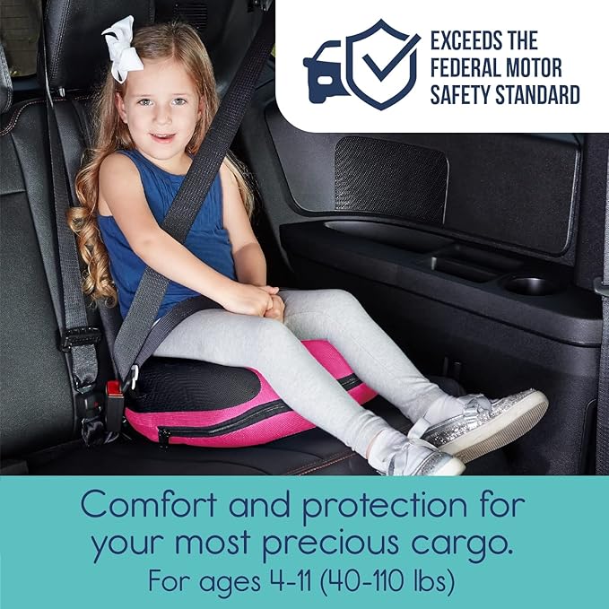 Hiccapop UberBoost Inflatable Booster Car Seat | Blow up Narrow Backless Booster Car Seat for Travel | Portable Booster Seat for Toddlers, Kids, Child | Pink/Black