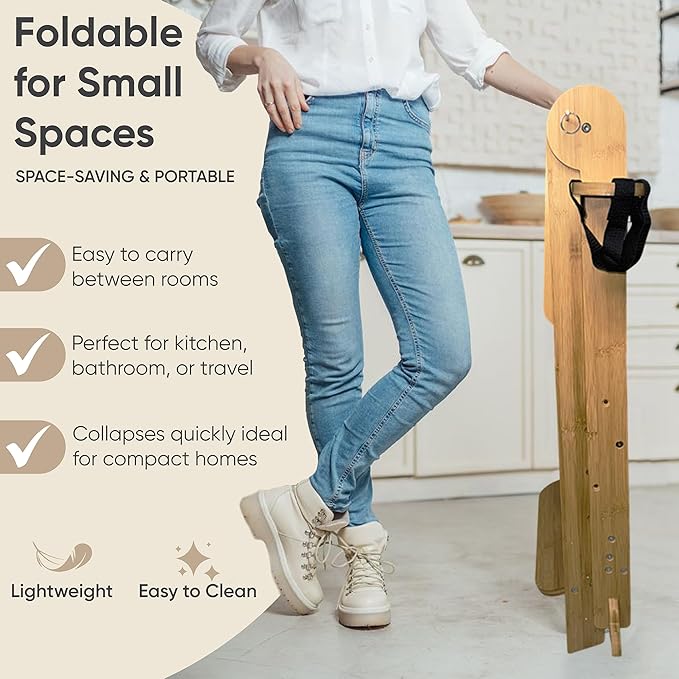 SK Designs Foldable Toddler Tower with Cup Holder - Kitchen Learning Stool Helper, Montessori Kids Standing Tower for Counter, Collapsible, Adjustable Baby Step Stool with Safety Net for Bathroom Sink