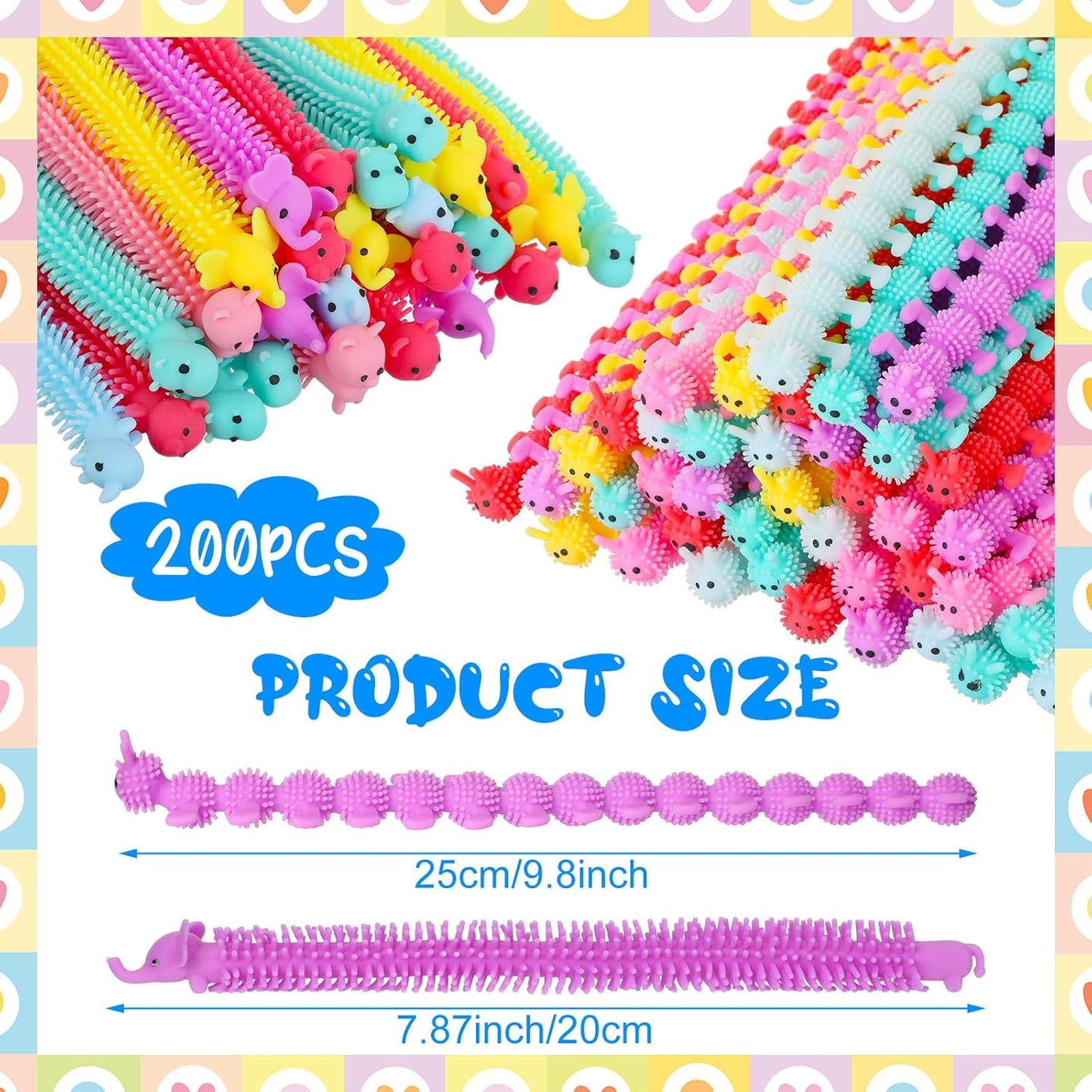 Chivao Bulk Stretchy String Fidget Toys Animal Sensory Toys Pack Worm Sensory Stress Fidget Toys for Adults Stress Anxiety Relieve Relaxing Party Favors(200 Pack, Cute Style)