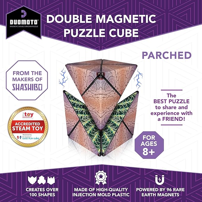 Duomoto Magnetic Transforming Cube - Shape Shifting Double Creativity Puzzle w/ 96 Rare Earth Magnets - Transforms Into Over 100 Shapes - by Fun in Motion Toys - Creators of Shashibo & Cubendi