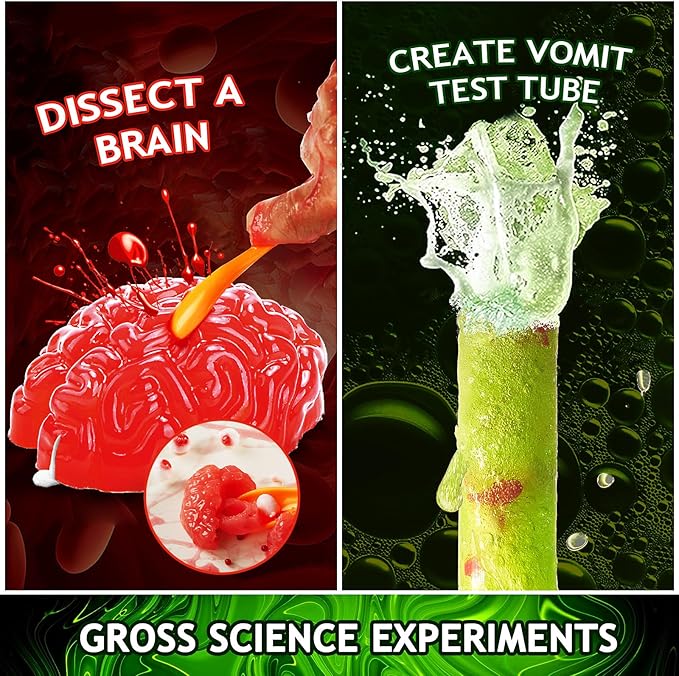 Boys First Gross Science Kit for Kids Age 6-8 8-12, Science Slime Kit for Boy, Christmas Birthday Gift Ideas for Boy 8-10, Chemistry Set with Brain Dissection, Poop Experiment, STEM Toys