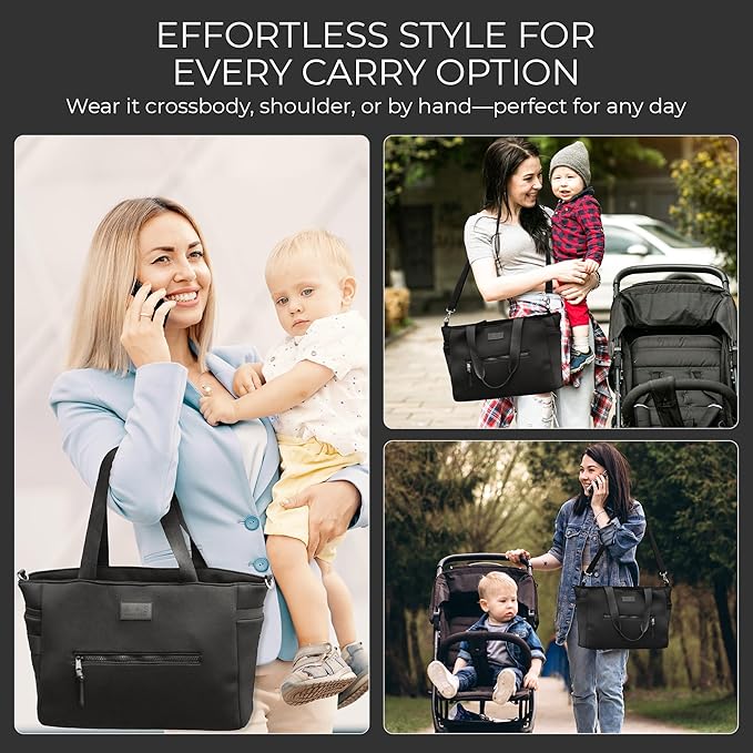 A + S Luxxe Diaper Bag Tote – Stylish, Large Baby Bag with Stroller Straps, Insulated Pockets, Changing Mat & Waterproof