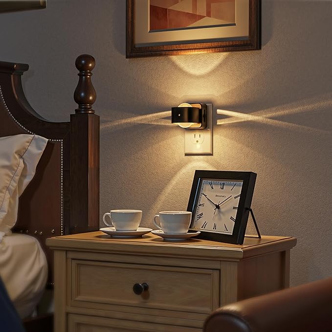 Briignite Night Light Projector, LED Night Lights Plug into Wall, 180° Rotating Night Light for Kids, Dusk to Dawn Sensor, 0-150LM Dimmable, Warm White Ambient Lighting for Bathroom, Gifts, 2 Pack