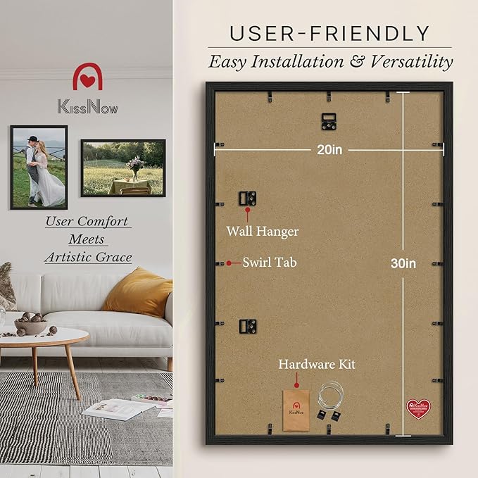 20x30 Poster Frame 2 Pack, Textured Black Solid Wood, Wall Gallery Picture Frame