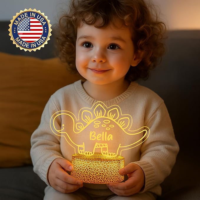 Personalized Baby Gifts Dinosaur Night Light for Boys Girls, Custom Name LED Lamp, Remote Control, Adapter, 16 Colors USB Charging, Baby Shower Christmas Gifts, Children's Room Nursery Decor