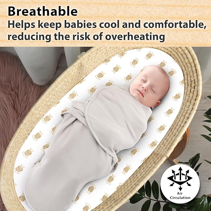 Bassinet Sheets for Baby Girl & Boy – 3-Pack Soft Fitted Bassinet Sheets, Organic Cotton, Breathable & Cozy, Fits 32x16x4 Inch Rectangle, Oval & Hourglass Mattresses, Lion Head