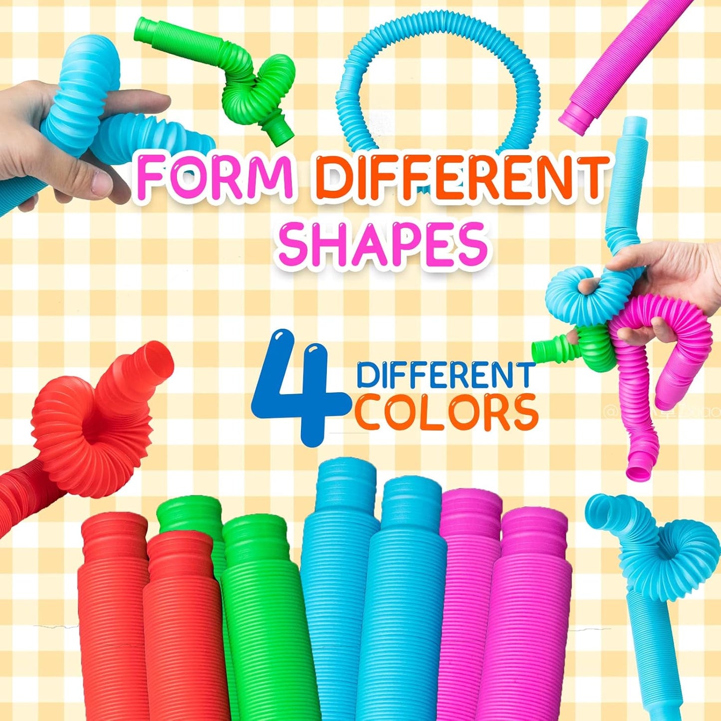 Pop Tubes Sensory Toys, Fidget Toys for Kids and Adults, Pop Multi-Color Tubes Sensory Toy (4 Pack)