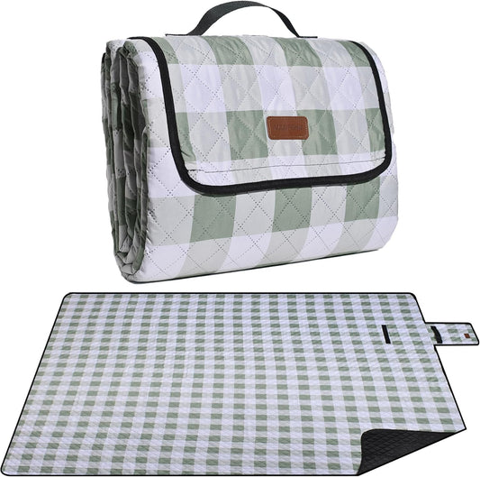 Extra Large Picnic Blanket 80''x 60'' Picnic Mat Waterproof Sand Proof Foldable for Beach, 5-Layer Outdoor Blanket for 6 to 8 Adults,Camping Lawn Hiking Travel Park Music Festival Wedding Mats(Green)