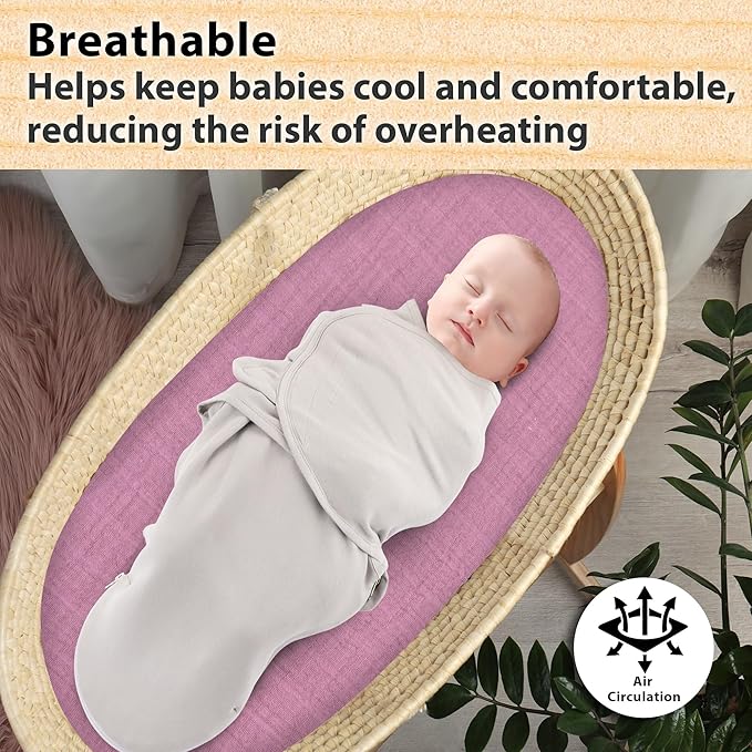 3-Pack Organic Muslin Bassinet Fitted Sheets, Compatible with Halo, Snoo, Graco, Dream On Me, Delta, and Other Standard Size Bassinets - Fits Oval, Hourglass, & Rectangle Shapes (32 x 16 x 4 Inches)