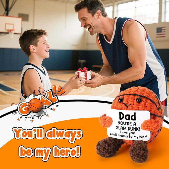 Dad Birthday Gifts from Daughter Son Wife - Cool Handmade Crochet Small Basketball Decor, Ideal Fathers Day for Dad Father Daddy New Dads, I Love You Gift for Dads