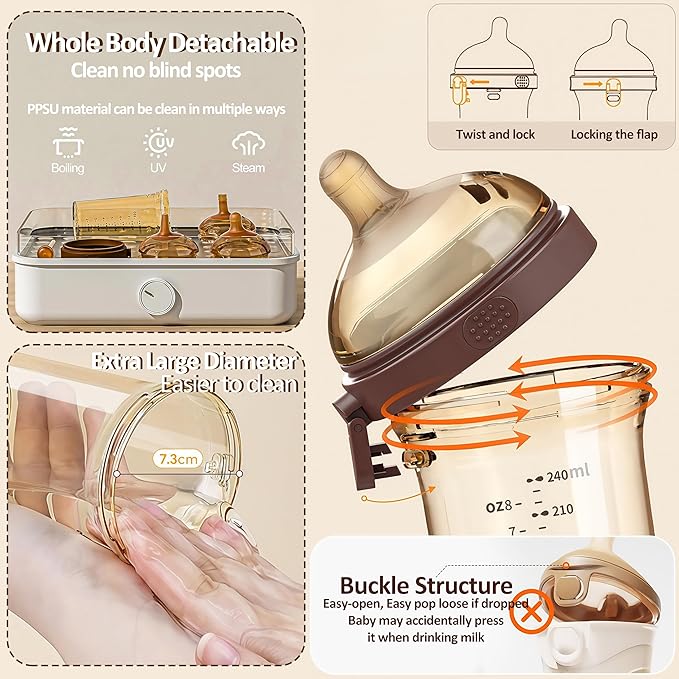 PPSU Baby Bottle, Bottles for Breastfed Babies, Flip-top Anti-Colic Baby Bottles 8oz/240mL 0-3 Months