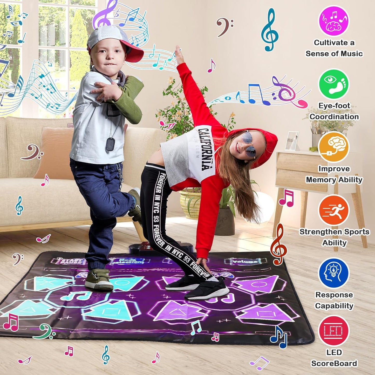 Double Dance Mat Ideas for Dance Challenge Palymat, Optional Single & Double Player Game Modes, Built-in Music, Three Levels of Difficulty Toys Gift for Ages 3-12 (Special Edition)