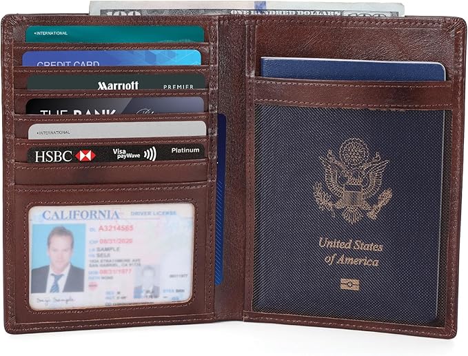 Polare Luxury RFID Blocking Leather Passport Holder Travel Wallet For Men and Women (Coffee)