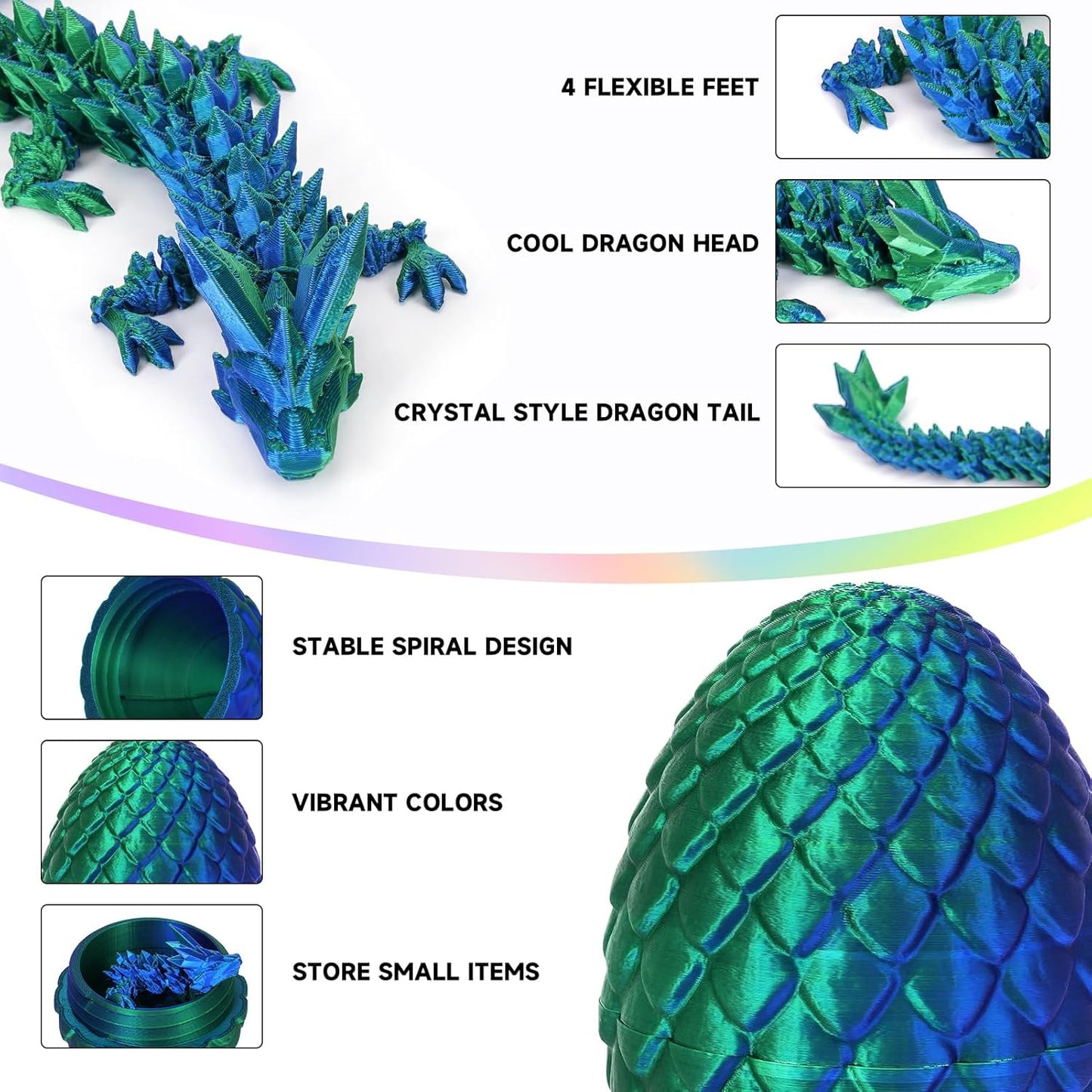 3D Printed Dragon Egg,Dragon Eggs with Dragon Inside,Crystal Dragon Fidget Toys,Full Articulated Dragon Dragon in Egg,Adults Fidget Toys for Autism ADHD (4PCS1)