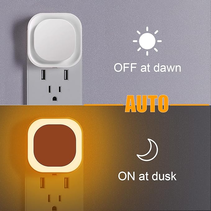 6 Pack Plug in Amber Night Light, Auto Dusk to Dawn, Soft Glow, Dimmable, Diffused Light, LED Lights for Bedroom, Kids, Bathroom, Sleep, Baby Nursery, Toddler, Hallway, Kitchen, Home Decor