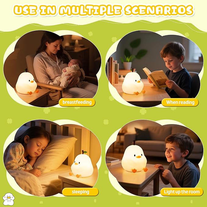 Night Light for Kids, Rechargeable Dimmable Silicone LED Nightlight with 7 Colors, Baby Nursery Night Lamp, Touch Squishy Lamp, Cute Gifts for Girls, Boys, Toddler Room Decor, White Duck
