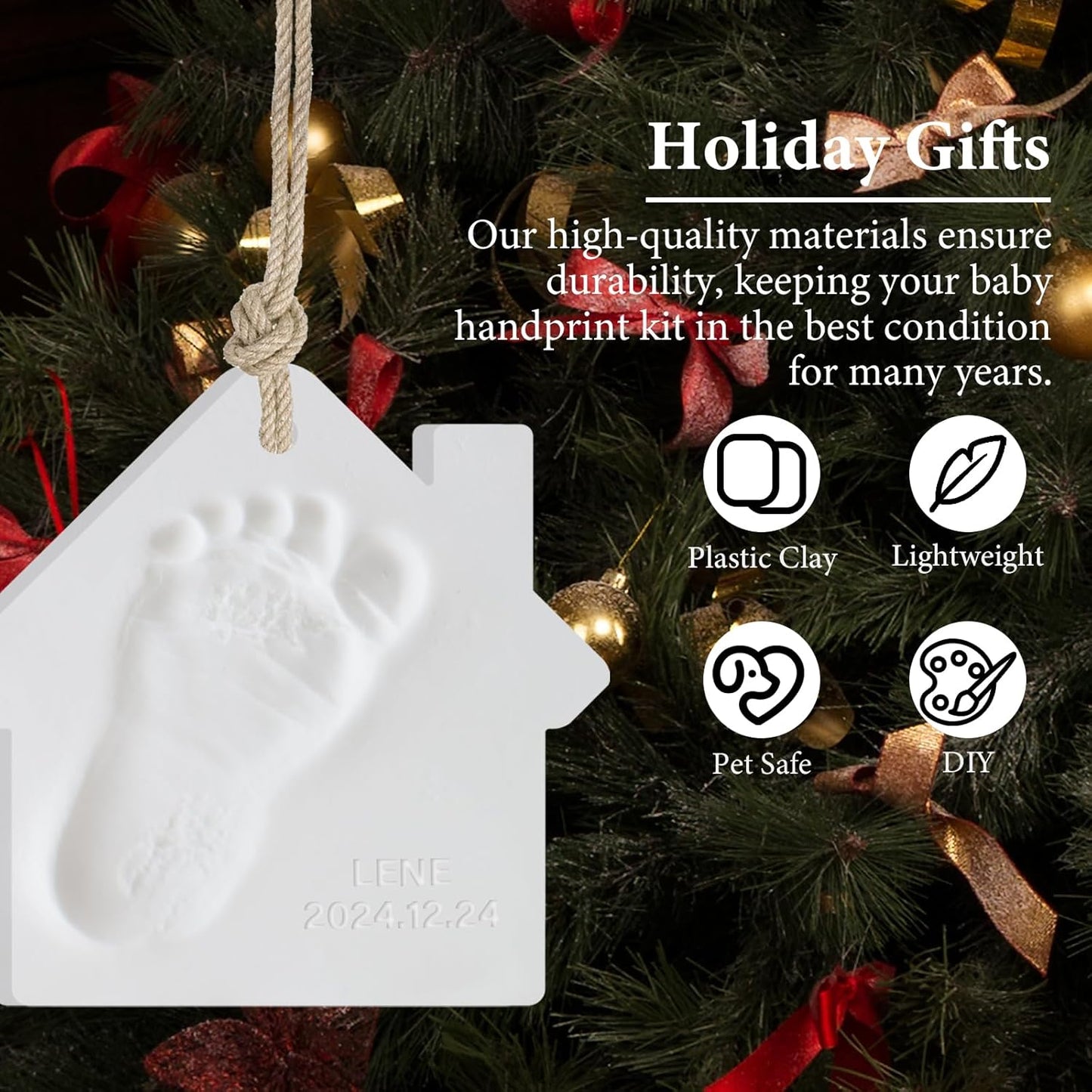 Baby Handprint Footprint Keepsake Ornament Kit, Personalized Baby Foot Printing Kit for Newborn Clay Impression Handmade DIY Imagination to Create