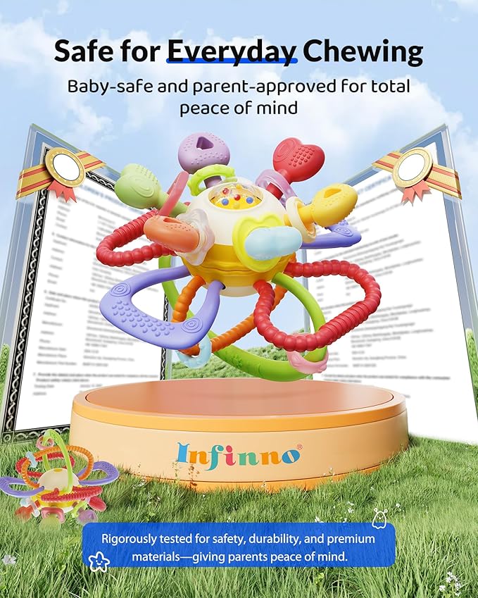 Baby Montessori Sensory Teething Toy – Safe, Multi-Functional BPA-Free Silicone Teether Toy for Babies 0-12 Months – Vibrant Rattle for Teething Relief & Fun Play – Perfect Baby Toys for Boys & Girls