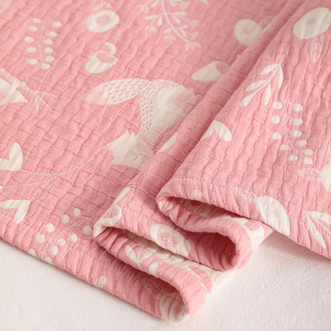 NTBAY 3 Layer Toddler Blanket, Muslin Cotton Jacquard Bed Blankets, Lightweight Thermal Baby Blanket, Super Soft and Warm Crib Blanket for All Seasons, Decoration Gift, 45"x60", Pink Owl