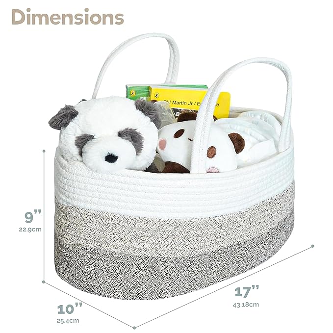 Baby Diaper Caddy Organizer, Extra Large Cotton Rope Nursery Diaper Basket, Changing Table Organizer, Portable Tote Bag with Divider, Car Storage, Baby Shower Gifts for Newborn Girls - Gradient Brown