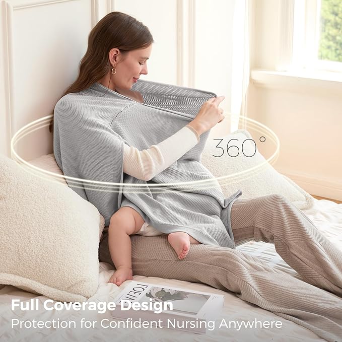 Momcozy Nursing Cover for Breastfeeding, Soft Privacy Poncho, Multi-Use Nursing Shawl, Portable Breast Feeding Covers for Women, Includes Laundry Bag (Grey)
