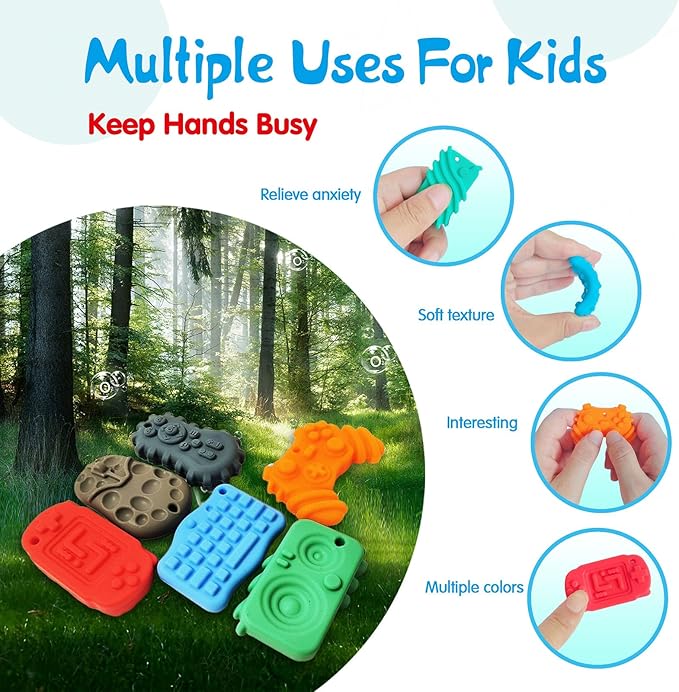 6Pcs Silicone Sensory Toys Set,Quiet Fidget Toys for Kids and Adults,Gamepad Texture Worry Stone for Calming,Fidget Stress Toys for Anxiety Relief-ADHD,Classroom Rewards,Party Favors