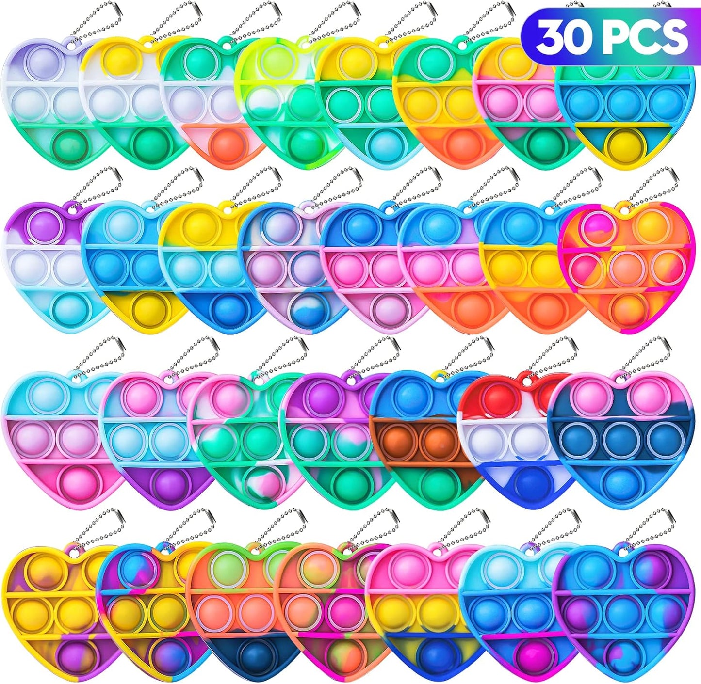 Pop Fidget Toys Bulk Its Valentines Day Gifts for Kids Party Favors for Kids Toys 30 PCS Mini Pop Keychain It Sensory Fidget Toy Pack Poppers Fidgets for Classroom Prizes Birthday Goodie Bag Stuffers