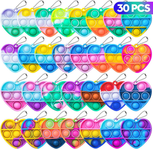 Pop Fidget Toys Bulk Its Valentines Day Gifts for Kids Party Favors for Kids Toys 30 PCS Mini Pop Keychain It Sensory Fidget Toy Pack Poppers Fidgets for Classroom Prizes Birthday Goodie Bag Stuffers