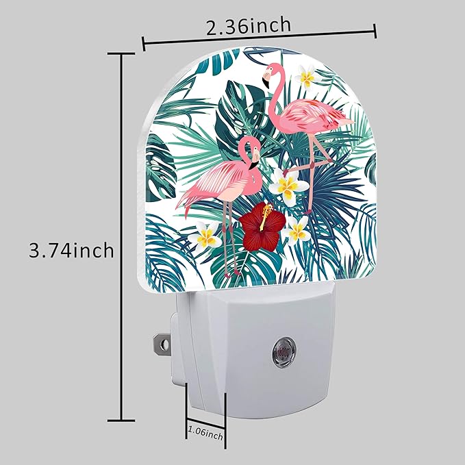 Night Light Plug into Wall with Flamingo and Palm Leaves, Dusk to Dawn Sensor for Room Decor, Hallway, Kitchen, Bathroom, Nursery, Stairs
