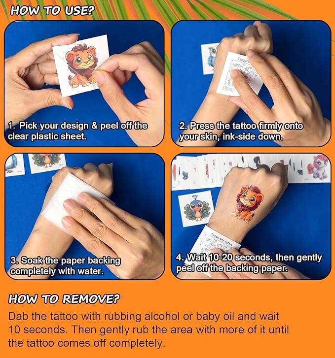 JCFIRE Larger Temporary Tattoos For Kids, 102 Styles Mixed Cute Animals Stickers Birthday Party Favors for Kids 3-5 4-8, Goodie Bag Stuffers Party Supplies Decoration Gifts Activities Games Christmas