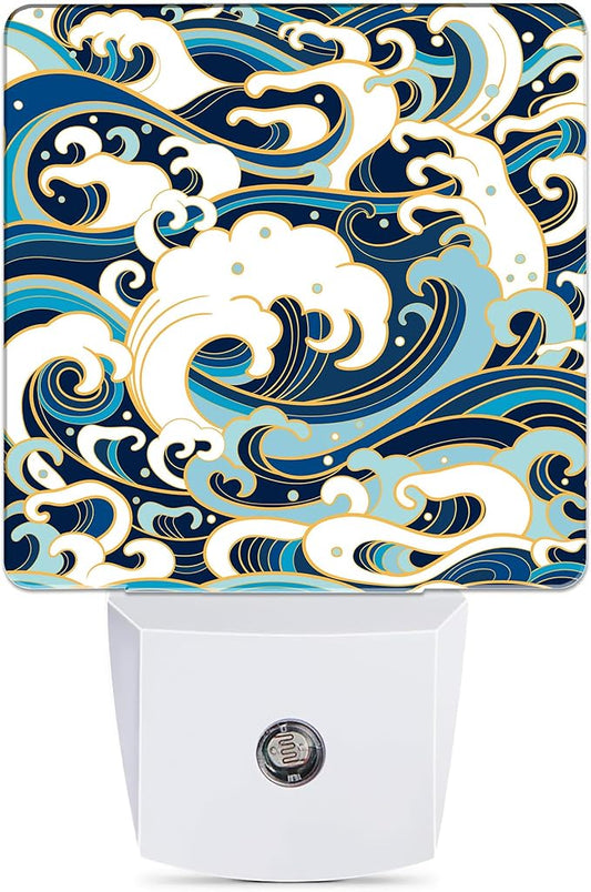 Vintage Sea Waves Dusk to Dawn Night Light, Auto Sensor Lamp Home Indoor Stairway Kitchen Corridor, Night Lights Plug into Wall Decor, Boys Girls Women Men Room Gifts