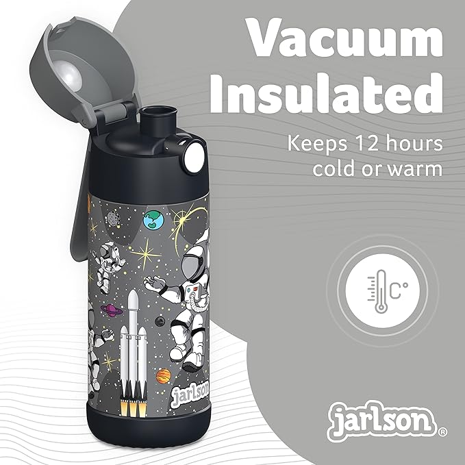 Jarlson® Mali Children's Water Bottle, Thermal Stainless Steel Water Bottle, BPA-Free, Leak-Proof, Children's Bottle with Chug Lid, Bottle for School, Nursery (Astronaut 'Star', 350 ml)