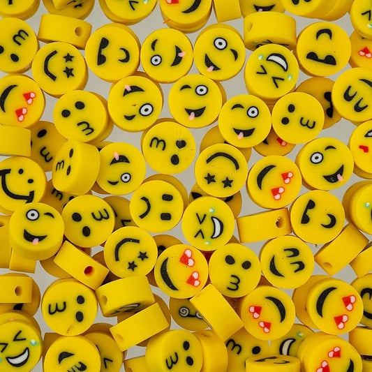 120pcs John Bead 9mm Yellow Emoji Face Polymer Clay Craft Beads for Jewelry Bracelet Making
