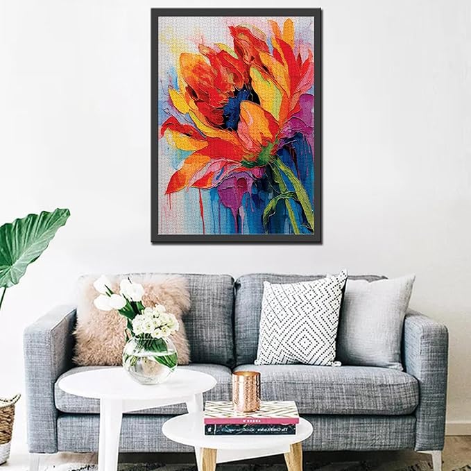 1000 Piece Tulip Flower Jigsaw Puzzles for Adults,Yellow Floral Jigsaw Puzzle Watercolor Puzzles for Challenging Family Activity Game Floral Art Wall Decor DIY Puzzle