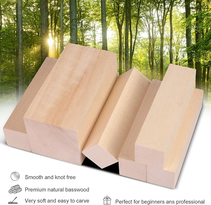 15Pcs Basswood Carving Blocks, Whittling Blocks for Craft, Carving Wood for Beginner to Expert